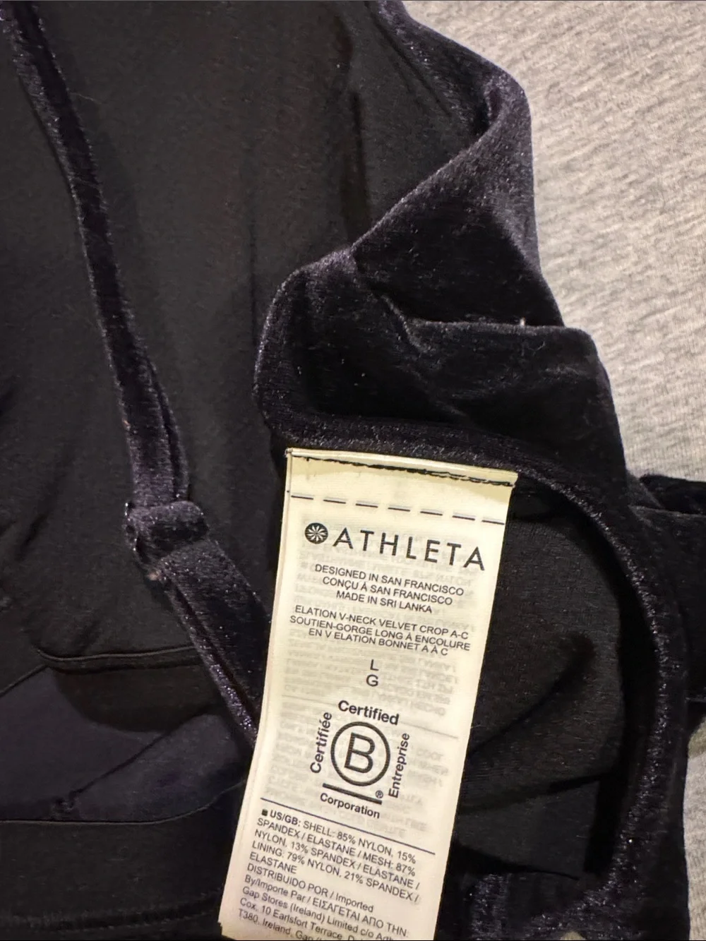 Athleta Black Velvet Bandeau Bralette